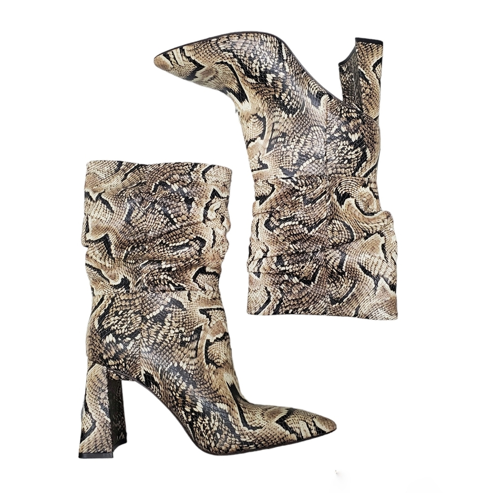 "Ambie" Snake Slouch Calf Boot NWOT Size 9 Block Heel Point Toe Leather